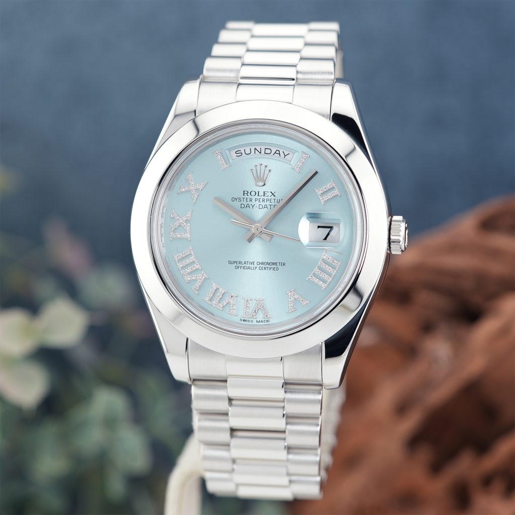 ROLEX ロレックス デイデイトII 218206 アイスブルー ローマダイヤ